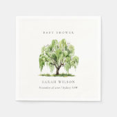 ラスティックグリーン水彩の柳の木のベイビーシャワー スタンダードカクテルナプキン (正面)