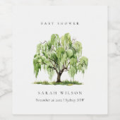 ラスティックグリーン水彩の柳の木のベイビーシャワー ワインラベル (シングルラベル)