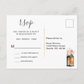 ラスティックグリーン水彩花ランタン ウェディング インビテーションポストカード (裏面)