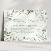 ラスティックグリーン ウォーターカラーの葉のウェディングディテール エンクロージャーカード