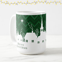 ラスティックグリーン クリスマスヴィレッジ チェブロン柄ニット  コーヒーマグカップ