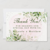 ラスティックグリーン ブラッシュピンク ウェディング サンクス カード (正面)