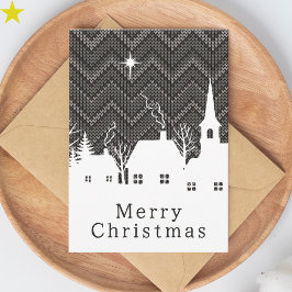 ラスティックグレーシェブロンニットクリスマスビレッジ カード