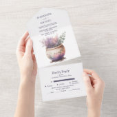 ラスティックコテージ パープルラベンダー ウェディング オールインワン招待状 (貼ってはがせる)