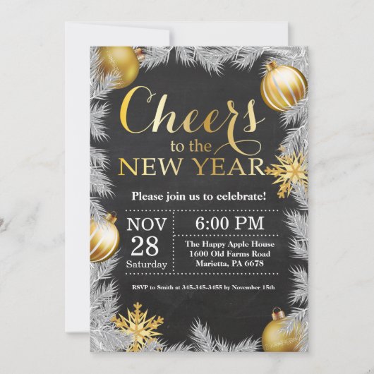 ラスティックゴールドの新年パーティー招待状 招待状 (正面)