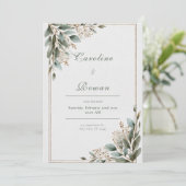 ラスティックゴールドフレーム ユーカリ ホワイト ブルーム ウェディング 招待状 (スタンド正面)