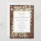 ラスティックゴールドモノグラムグリーン写真カップルシャワー 招待状 (正面)