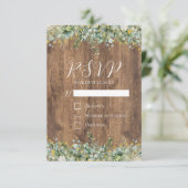 ラスティックゴールドユーカリとホワイトフラワーの結婚式RSVP 招待状 (スタンド正面)