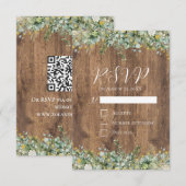 ラスティックゴールドユーカリとホワイトフラワーの結婚式RSVP 招待状 (正面/裏面)