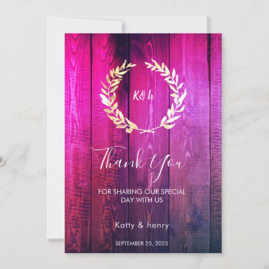 ラスティックゴールドラウレルウェディングサンキューカード 招待状 (正面)