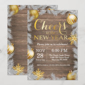 ラスティックゴールド新年のイブパーティー招待状 招待状 (正面/裏面)