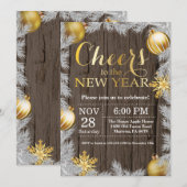 ラスティックゴールド新年のイブパーティー招待状 招待状 (正面/裏面)