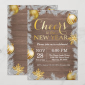ラスティックゴールド新年のイブパーティー招待状 招待状 (正面/裏面)