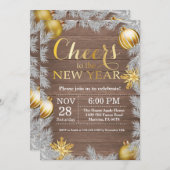 ラスティックゴールド新年パーティーの招待状 招待状 (正面/裏面)