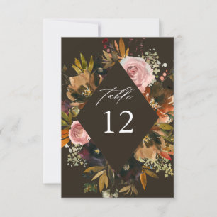 ラスティックゴールド、パープル、ピンクの花のテーブルナンバーB 招待状