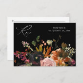 ラスティックゴールド、パープル＆ピンクの花柄 Meal V2- BK 出欠カード (正面/裏面)