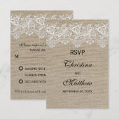 ラスティックジュートとレースの結婚式出欠確認カード 出欠カード (正面/裏面)