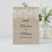 ラスティックジュートとレースの結婚式出欠確認カード 出欠カード (スタンド正面)
