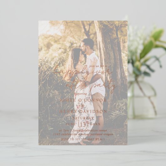 ラスティックスクリプトフォトモダンウェディングレセプション 箔招待状 (立ち正面)