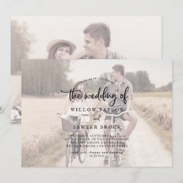 ラスティックスクリプト | フェードド水平写真ウェディング 招待状