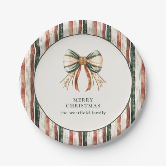 ラスティックストライプのクリスマスパーティーグッズ ペーパープレート (正面)