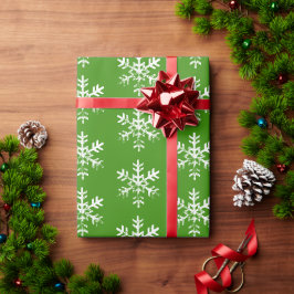 ラスティックスノーフレーク柄 ホリデークリスマス グリーン ラッピングペーパー