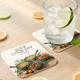 ラスティックスープ料理コンテストポトラックパーティー水彩画 スクエアペーパーコースター