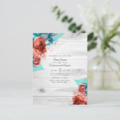 ラスティックターコイズとコーラル フローラル ウェディング 案内ポストカード (スタンド正面)