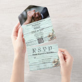 ラスティックターコイズ ウエスタン フォト QRコード オールインワン オールインワン招待状 (貼ってはがせる)