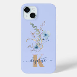ラスティックダスティブルーの水彩花束 iPhone 15 MINIケース