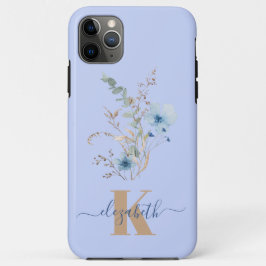 ラスティックダスティブルーの水彩花束 iPhone 11 PRO MAXケース