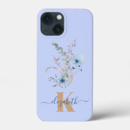 ラスティックダスティブルーの水彩花束 iPhone 13 MINIケース