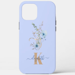 ラスティックダスティブルーの水彩花束 iPhone 12 PRO MAX ケース