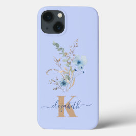 ラスティックダスティブルーの水彩花束 iPhone 13ケース