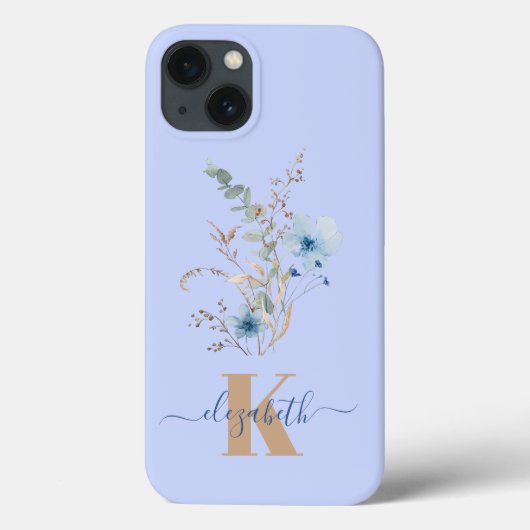 ラスティックダスティブルーの水彩花束 Case-Mate iPhoneケース (裏面)