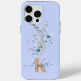 ラスティックダスティブルーの水彩花束 iPhone 15 PRO MAXケース