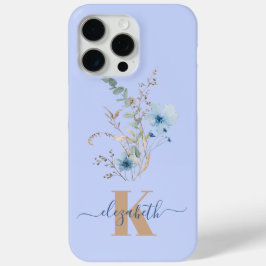ラスティックダスティブルーの水彩花束 iPhone 15 PRO MAXケース