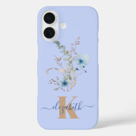 ラスティックダスティブルーの水彩花束 iPhone 16ケース
