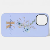 ラスティックダスティブルーの水彩花束 iPhoneケース (裏面横)