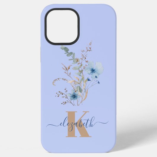 ラスティックダスティブルーの水彩花束 iPhoneケース (裏面)