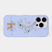 ラスティックダスティブルーの水彩花束 iPhoneケース (裏面横)