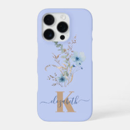 ラスティックダスティブルーの水彩花束 iPhone 16 PROケース