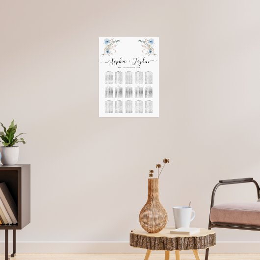 ラスティックダスティブルー水彩花束 ポスター (リビング3)