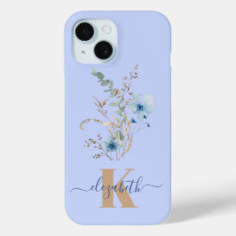ラスティックダスティブルー水彩花束 iPhone 15ケース