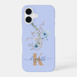 ラスティックダスティブルー水彩花束 iPhone 16ケース
