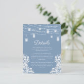 ラスティックダスティブルー照明の結婚式詳細 エンクロージャーカード (スタンド正面)