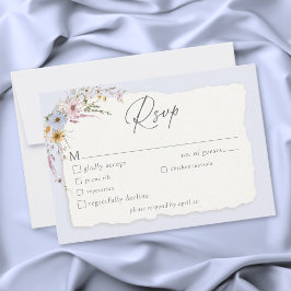 ラスティックダスティブルー ロマンティックな野生の花の結婚式 出欠カード