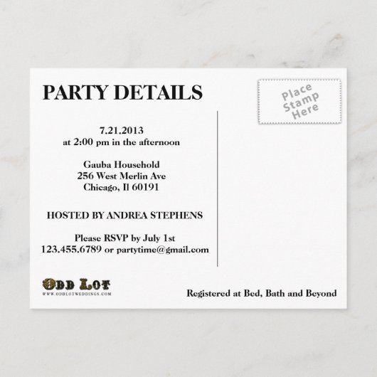 ラスティックチョークボードベイビーシャワー招待状 インビテーションポストカード (裏面)