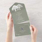 ラスティックツリースイング結婚式 Sage Green QR オールインワン招待状 (貼ってはがせる)