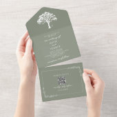 ラスティックツリースウィング結婚式 Sage Green QR オールインワン招待状 (貼ってはがせる)